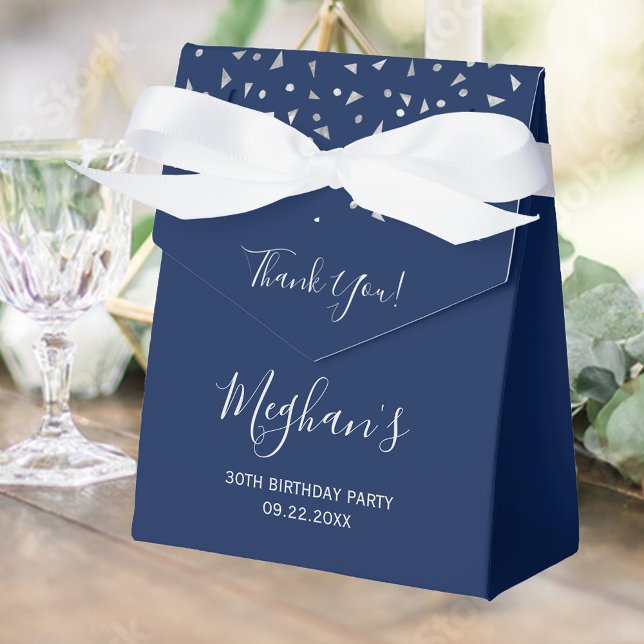 30th Birthday Elegant Silver Confetti Navy Blue Favour Box (Creator Uploaded)