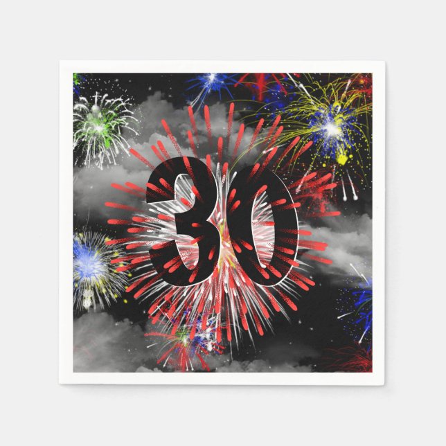 30th Birthday Fireworks In Clouds Napkin (Front)