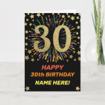 30th Birthday Fireworks Rainbow Gold Fun Card<br><div class="desc">Fun,  cheerful and colourful design birthday card. 
Firework in bright rainbow colours. Faux gold big number on black. 
Get this cheerful card to celebrate your friend or family!</div>