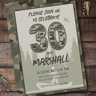 30th Birthday Fisherman Camouflage Woodland Rustic Invitation