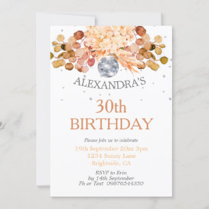 30Th Birthday Floral Orange Disco  Invitation