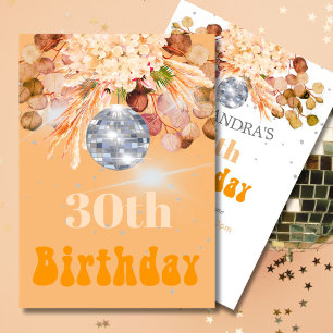 30Th Birthday Floral Orange Disco  Invitation