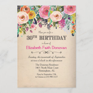 30th Birthday Floral Watercolor Invitation