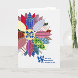 30th birthday for mother, stitched flower card