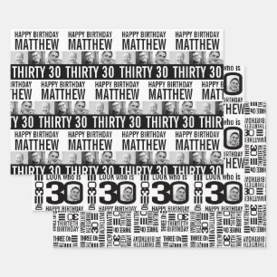 30th birthday four photos black white mono wrapping paper sheet