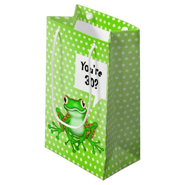 30th Birthday Frog on Polka Dots Small Gift Bag (Front Angled)
