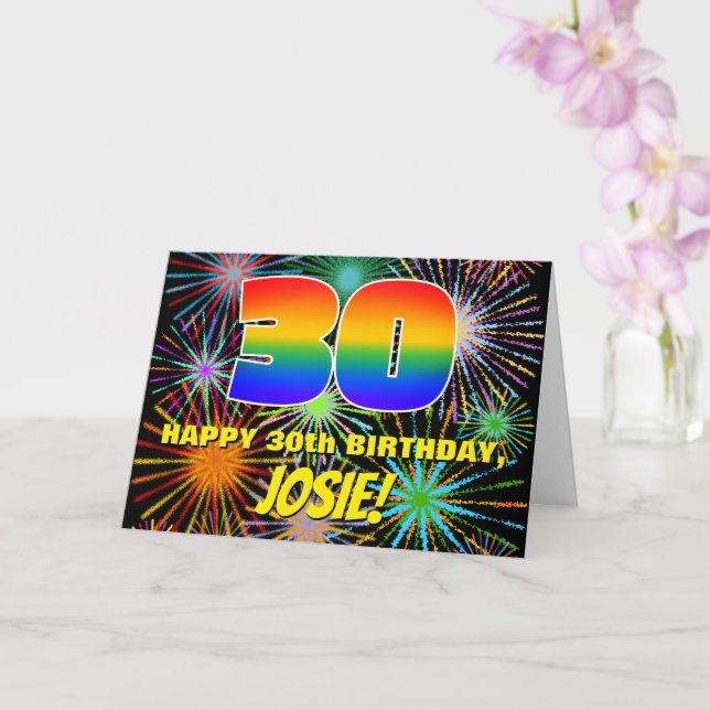 30th Birthday: Fun, Colourful Celebratory Firework Card (Orchid)
