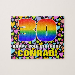 30th Birthday — Fun, Loving Heart Shapes + “30” Jigsaw Puzzle