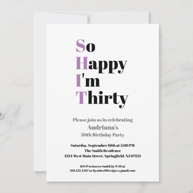 30th Birthday Funny So Happy I'm Thirty Invitation (Front)