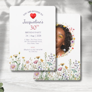 30th Birthday Garden Floral Wild Meadow Photo Invitation