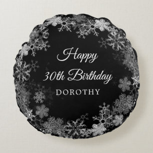 30th Birthday Gift Winter Wonderland Snowflake Round Cushion