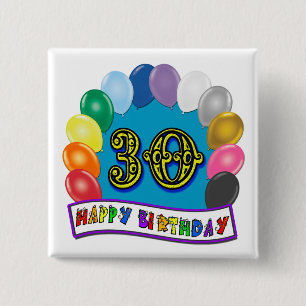 30th Birthday Gifts with Assorted Balloons Design 15 Cm Square Badge