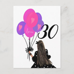 30th Birthday Girl with Balloon Bunch Postcard