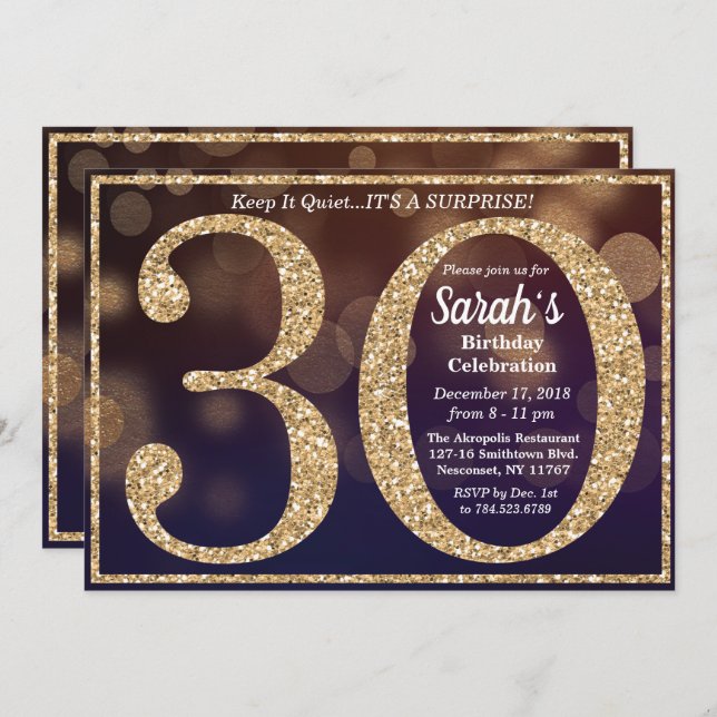 30th Birthday Glitter Milestone Invitation (Front/Back)