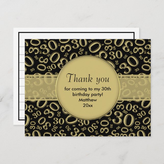 30th Birthday: Gold/Black Random Number Pattern (Front/Back)