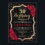 30th Birthday - Gold Black Red Roses Invitation<br><div class="desc">30th birthday celebration invitation.
Elegant black design with faux glitter gold and red roses. Perfect for an elegant birthday party. Can be customized into any age.</div>