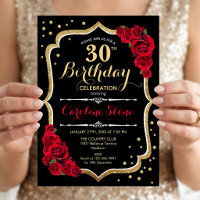30th Birthday - Gold Black Red Roses
