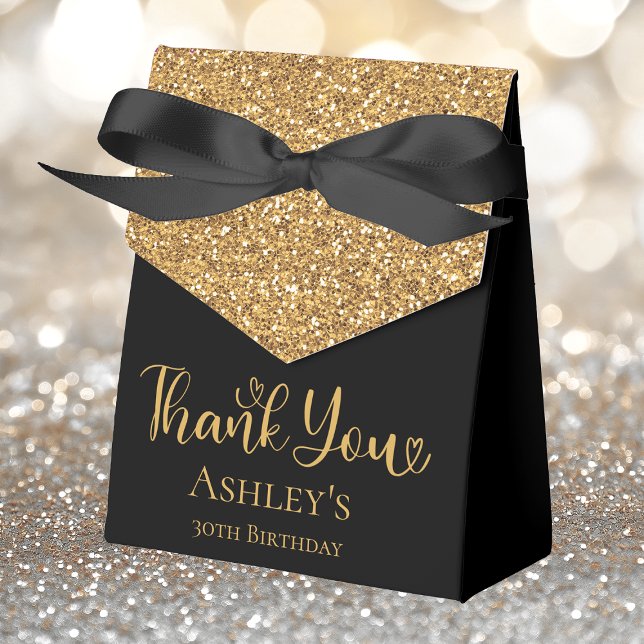 30th Birthday Gold Glitter Black Thank You Favour Box (Creator Uploaded)