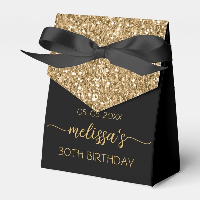 30th Birthday Gold Glitter Monogram Name Script Fa Favour Box (Front Side)