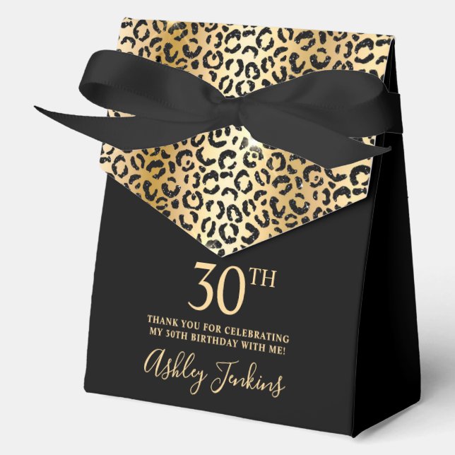 30th Birthday Gold Leopard Print Thank You  Favour Box (Front)