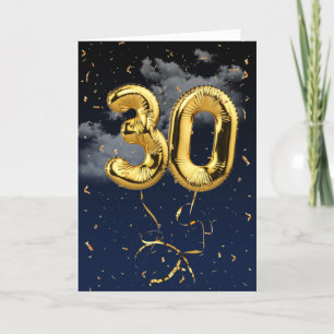 30th Birthday Gold Mylar Balloon and Confetti Card