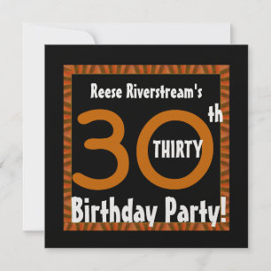 30th Birthday Gold Orange Black Stripes W412 Invitation