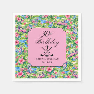 30th Birthday Golf Preppy Pink Green Print Napkin