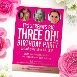 30th Birthday graphic pink gold foil photo circles