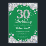 30th Birthday Green and Silver Diamond Invitation<br><div class="desc">30th Birthday Invitation. Green and Silver Rhinestone Diamond. Elegant Birthday Bash invite. Adult Birthday. Women Birthday. Men Birthday. For further customisation,  please click the "Customise it" button and use our design tool to modify this template.</div>