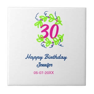 30th birthday green blue wreath name date rustic b ceramic tile