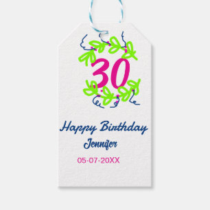 30th birthday green blue wreath name date rustic b gift tags