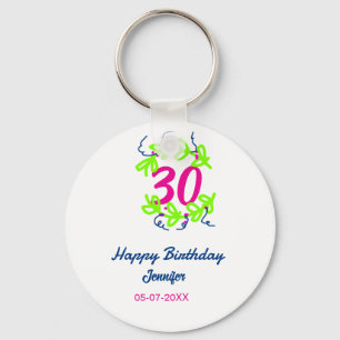 30th birthday green blue wreath name date rustic b key ring