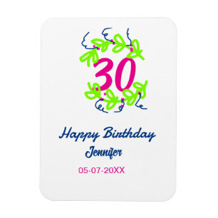 30th birthday green blue wreath name date rustic b magnet