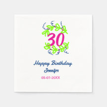 30th birthday green blue wreath name date rustic b
