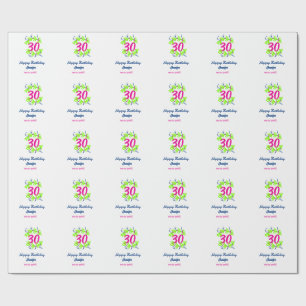 30th birthday green blue wreath name date rustic b wrapping paper