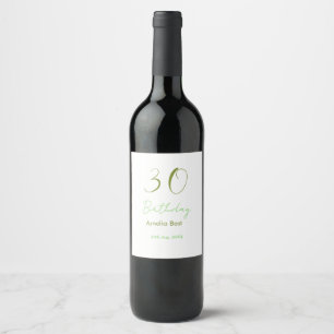 30TH BIRTHDAY GREEN NAME DATE BOLD RETRO PASTEL SI WINE LABEL