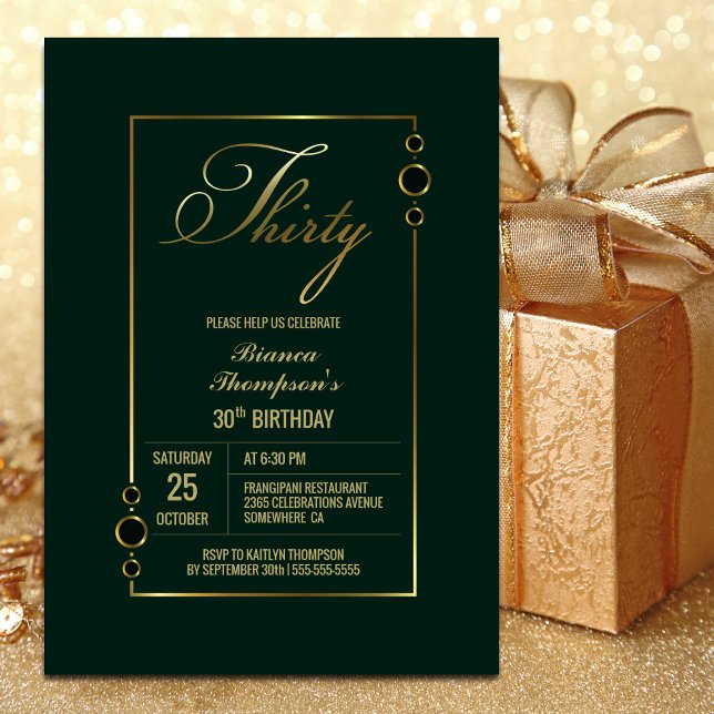 30th Birthday Green with Gold Frame Party Invitation (Creator Uploaded)