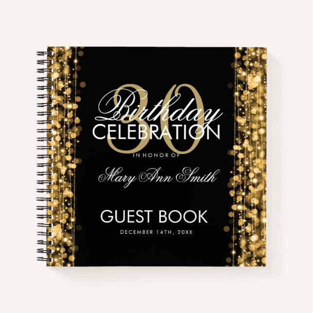 30th Birthday Guestbook Party Sparkles Gold Notebook (Front)