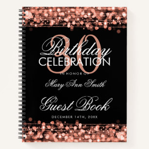 30th Birthday Guestbook Party Sparkles Rose Gold Notebook