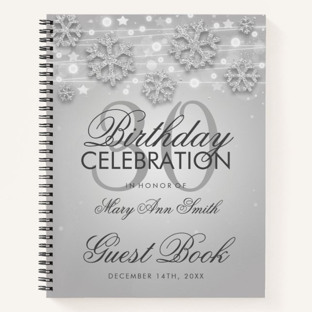 30th Birthday Guestbook Silver Winter Notebook (Front)
