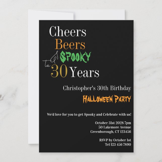 30th Birthday Halloween Cheers Beers Spooky Party Invitation (Front)