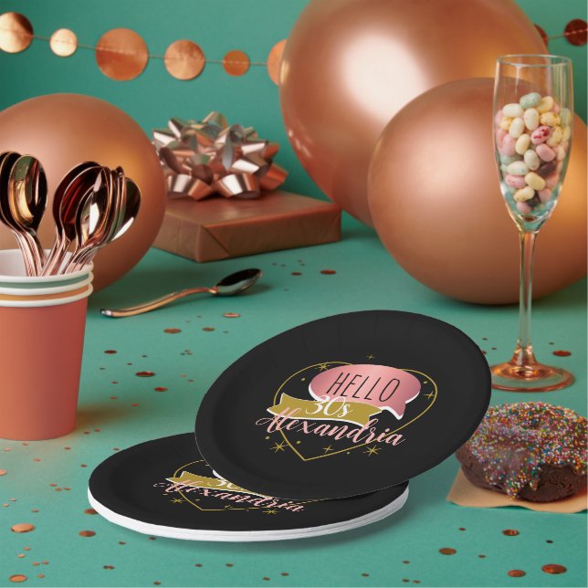 30th birthday hello 30 Personalized heart Paper Plate (Multi)