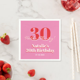 30th Birthday Hello Thirty! Contemporary Pink Red Napkin