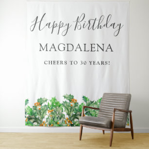 30th Birthday Holly December Birth Flower Backdrop Tapestry