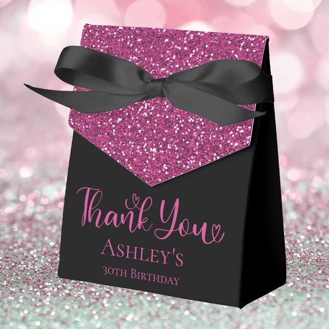 30th Birthday Hot Pink Glitter Black Thank You Favour Box (Creator Uploaded)