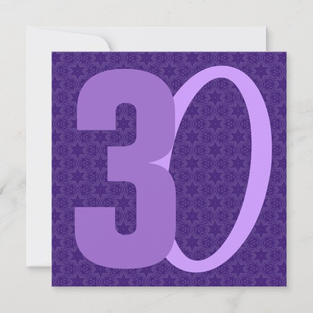 30th Birthday Huge Numbers Purple W956 Invitation (Front)