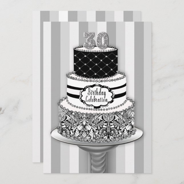 30th Birthday Invitation, 3-Tier Cake Invitation (Front/Back)