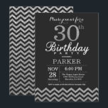 30th Birthday Invitation Black and Silver Glitter<br><div class="desc">30th Birthday Invitation with Black and Silver Glitter Chevron. Chalkboard. Adult Birthday. Man or Women Bday Invite. For further customisation,  please click the "Customise it" button and use our design tool to modify this template.</div>