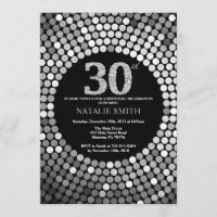 30th Birthday Invitation Black and Silver Glitter