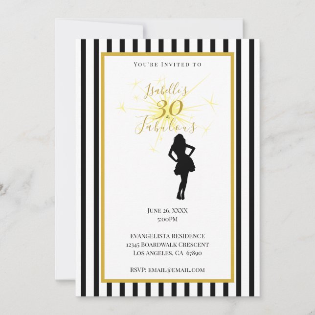 30th Birthday Invitation Black & Gold (Front)